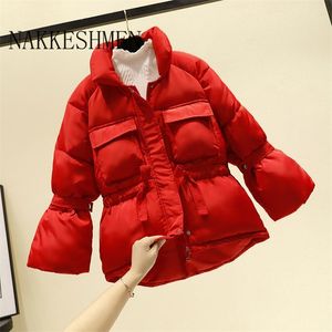 Winter Fashion Women Jackets Parkas Thick Warm Lantern Sleeve Tops Jackets Slim Solid Sweet Jackets for Female Clothing 201019