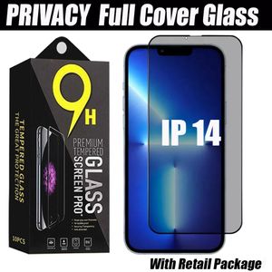 Protetor de tela de vidro anti-espionagem de privacidade para iphone 15 14 13 12 12 mini pro max xr xs 6 7 8 Plus vidro temperado de cobertura completa com pacote de varejo