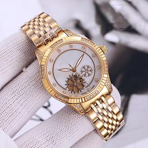 Znakomity damski zegarek 35 mm ruch mechaniczny Sapphire Crystal Mirror Diamond Gold Gold Stal ze stali nierdzewnej