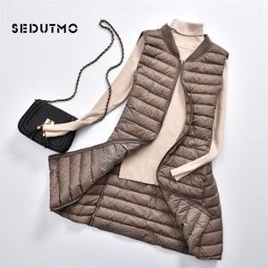SEDUTMO Winter Plus Size 3XL Women Down Jackets Vest Long Ultra Light Duck Down Coat Autumn Puffer Waistcoat Slim Parkas ED506 201102