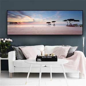 Natural Tree and Beach Sky Landscape Posters and Prints Canvas Painting Mediterran Scandinavian Wall Art Picture for Living Room