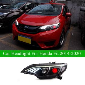 Car Running Head Light For Honda Jazz Fit LED Headlight Assembly 2014-2020 DRL Dynamic Turn Signal Demon Eye Projector Lens Auto Accessories Lamp