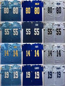 Seltenes 14 Dan Fouts Trikot Lance Alworth Junior Seau Kellem Winslow Marineblau Weiß Retro Fußballtrikots genäht Herren