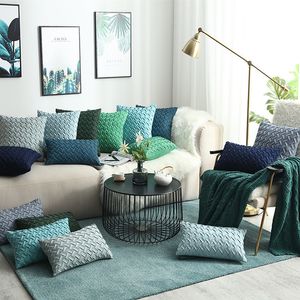 Hand Pleat Embroidered Cushion Cover Blue Green Geometric Home Decorative Pillow Case Lumber Case 45X45CM30x50cm Y200103