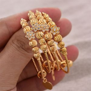 24K 4pcs Baby Bangles Ethnic Gold Color Dubai Bangles Kids Bracelet Luxury Bracelet Dubai Bangles Child Jewelry Birthday Present 220715