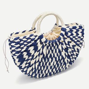 Evening Bags Women Round Bucket Semicircle Straw Bag Handmade Net Color Woven Basket Rattan HandbagEvening