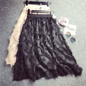 GigogoU Luxury Feather Women Maxi Chifon Skirt Spring Summer Elegant Midi Skirt High Waist Tassel