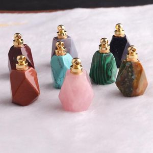 Colares de pingentes de garrafas de perfume de pedra natural esculpida em garrafas de perfume de chakra para mulheres jóias pêndulo de forma livre de pedra druzosa
