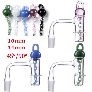 Full Weld Beveled Edge Quartz Banger Smoking Accessories 10mm 14mm Male Joint 45 90 Degree Banger Nails With Unique Glass Marble Chains Cap For Oil Dab Rigs