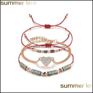 Braccialetti con ciondoli Gioielli Trasmetti amore 3 pezzi / lotto Bracciale per donna Perle di riso in pietra naturale di cristallo intrecciate a forma di cuore Migliori regali Drop De