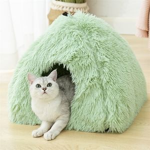 Bardzo miękki kot łóżko Plush S House Pet Basket Mat Mały Pies Poduszka Sofa Lounger Kennel 2 w 1 Łóżka namiotowe dla 220323