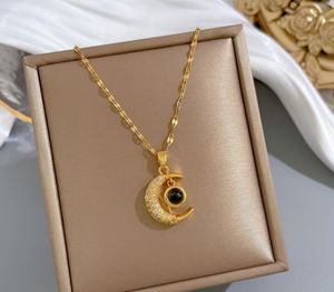 Gold Plated Stainless Steel Moon Necklace 100 Languages I Love You Projection Necklaces Women Fashion Jewelry Gift