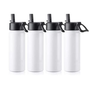 32OZ Sublimation Blank Mugs Tumbler White Vacuum Flask Stainless Steel Sports Wide Mouth Water Bottle with Straw and Portable Handle