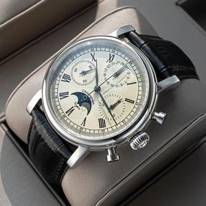Wristwatches Sugess Chronograph St1908 Ruch Vintage Skórzany Zegarek Ręcznie Utworzenie Mechaniczne 59 Koła Oryginalna Kalendarz Księżycowy