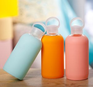16oz 500 ملليلتر زجاجة مياه الزجاج الصيف حليب غسالة أطباق آمنة قابلة للإزالة سيليكون كم BPA الكؤوس الحرة