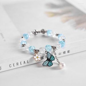 Beaded Strands 2022 Butterfly Flower Crystal Bracelet Girls Student Friendship Cartoon Childen Gift Glass Bead Accessories Lars22