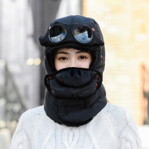 冬の暖かいライフェンハット女性のための耳を保護する男性男性風力防止眼鏡大人の爆撃機の帽子