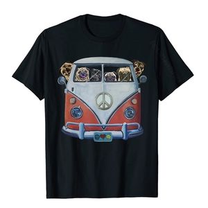 Pug Gömlek, Hippi Van Pug Gömlek, Komik Pug T-Shirt Sade Yetişkin Tişörtler Normal Üstler Tişört Pamuk İnce Fit 220504