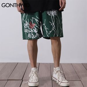 Gonthwid Harajuku Graffiti Szorty Drukuj Hip Hop Casual Baggy Kieszenie Krótkie spodnie Streetwear Mężczyźni Letnie Spodnie Mody 220318