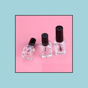 Glass Empty Polish Bottles 5Ml 10Ml 15Ml Nail With Brushes And Black Caps Square Shaped Drop Delivery 2021 Packing Office School Business