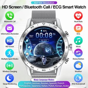 Ny Bluetooth samtal HD Fullskärm Trådlös laddning Smart Watch EKG PPG Rotary Button SmartWatch för män Långt batteri
