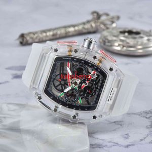 Męskie zegarek luksusowe designerskie zegarki sportowe przezroczyste obudowę 44 mm chronografy na rękę na rękę silikonowy pasek kwarcowy men clock257p