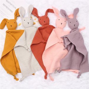 Newborn baby cotton rabbit toddler kids double gauze towel burp cloths infant girls boys sleep with doll bunny reassure bibs Q3070331d