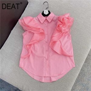 Deat Women Ruffles 티셔츠 도착 단색 턴 다운 칼라 짧은 슬리브 패션 기질 봄 여름 11d471 210709