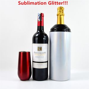 Sublimação Glitter pode refrigerador para garrafa de vinho 25oz glitter pode titular pode isolador isolador de garrafa de cerveja de aço inoxidável para bebidas frias