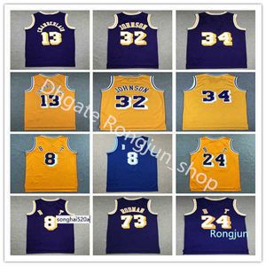 Men Vintage Basketball Wilt Chamberlain Jersey 13 Dennis Rodman 73 Jerry West 44 Artest Worthy Johnson 32 zszyty żółte koszulki