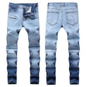 Nuovo arrivo 88155 Jeans da uomo Moto elasticizzati a costine impreziositi Biker multi tasca da uomo Pantaloni / pantaloni blu slim maschili Taglia 28-40 Dy8k