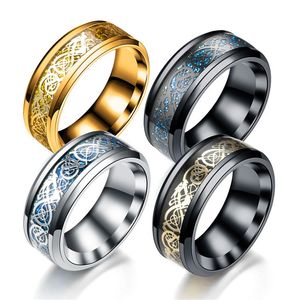 Classic Dragon Pattern Stainless Steel Couple Rings Black Engagement Bands Jewelry Cross Border Men Ring For Lovers gift 8MM
