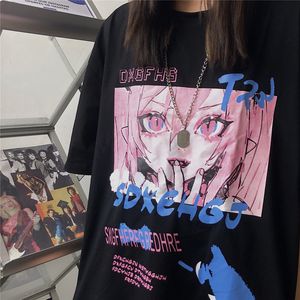 Män t skjortor anime tryck grunge lös hip hop kort ärm t shirt kvinnlig gotisk harajuku sommar bomullskläder y2k toppar 220520