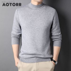 Nowy jesień zimowy dzianina połowa golowego sweter Silny kolor kaszmirowy Koreańczycy mężczyźni codzienne ubrania Slim Ubranie Dolne swetry 4xl L220801