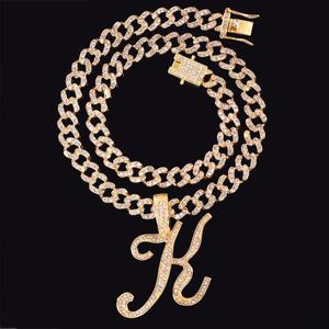 Kedjor Fashion Bling Crystal A-Z Cursive Letter Initial Pendant Necklace For Women Iced Out Cuban Chain Choker Hip Hop Jewelrychains