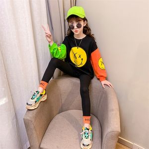 Set di tute per ragazze Abbigliamento per bambini Primavera Autunno Coreano Moda casual Kawaii Cartoon Stampa Maglione a maniche lunghe Set da 2 pezzi 220507