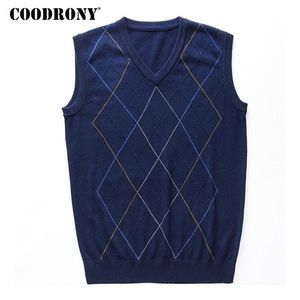 Coodrony Casual Argyle V-Neck kamizelka bez rękawów Mężczyzny Ubrania jesienne zima Przyjazd dzianina kamizelka wełniana kamizelka 8174 201221