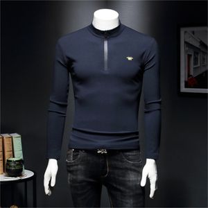 Homens camisetas Homens Roupa Interior Térmica Turtleneck Tops Primavera Outono Bottoming Mangas Compridas Alta Elástica Camisetas Sólidas Pulôveres Casuais S-5XL