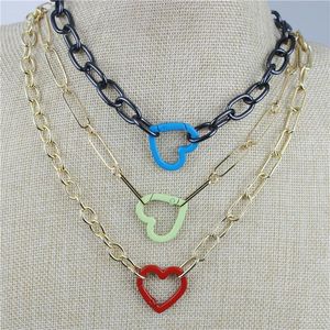 Pendant Necklaces 16inch 5pcs/lot Design Spring Clasp Necklace Colorful Heart Shape Enamel Component Jewelry Plated WholesalePendant