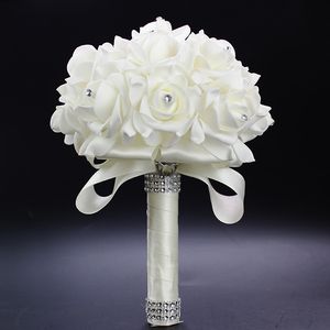1Piece White Satin Romantic Wedding bouquet Cheap Bridesmaid Wedding Decoration Foam flowers Rose Bridal bouquet