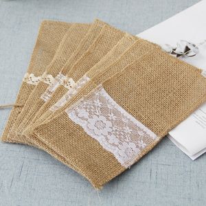Kitchen Tableware Storage Bag DIY Table Ware Lace Linen Decoration Packet Wedding Holiday Party Knife Fork Storage Decor Bags BH6523 WLY
