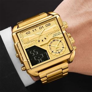 BOAMIGO TOP BRAND LUXURY Fashion Men Watches Gold Steel Sport Square Digital Analog Analog Watch For Man Relogio Masculino 220530