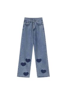 Kadınlar Vintage Kalp Baskısı Bol kot pantolon Sonbahar Kadın Yüksek Bel Harajuku Pantolon Denim Streetwear Geniş Boru Pantolon Artı Boyut L220726