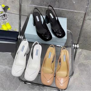 Designers Sandals Heels 4,5 cm Women Sandals Black White Pink Slipper Triangle Retro Mary Jane Mules Platform Sandal 35-40