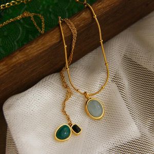 Pendant Necklaces Gold Plated Stainless Steel Crystal Natural Green Blue Stone Geometric Agate Necklace For Women Gift JewelryPendant Neckla