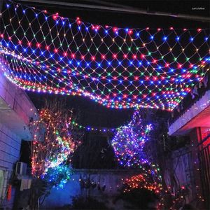 Strängar LED Curtain Light Fairy String Net Mesh Christmas 6x4m 3x2m EU/US/Solar Party Wedding Year Garland Outdoor Garden Decorationed