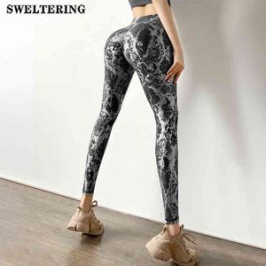 Nya Snakskin -mönster Fitness Legings Women Sexig Peach Hip Leging High midje Sport Swag Push Up Tight Stretch Yoga Pants J220706