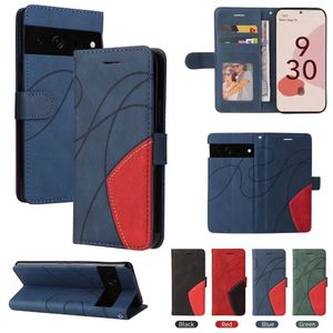 Kontrast kolor retro skórzany uchwyt na karty kredytowe gniazda portfela dla Google Pixel 7 Pro 6 5a 5 Stand Telefon Cover Conque