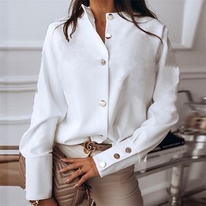 Кнопка с длинным рукавом блузка женщины осень зима однобортный стенд воротник рубашки офисные рабочие блузка белая винтажная блузка рубашки 220407