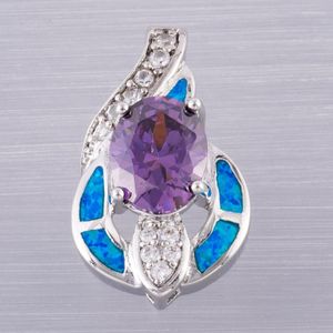 Naszyjniki wiszące 8x10 mm owalne fioletowe cz ocean niebieski ogień opal srebrna biżuteria dla kobiet naszyjnik